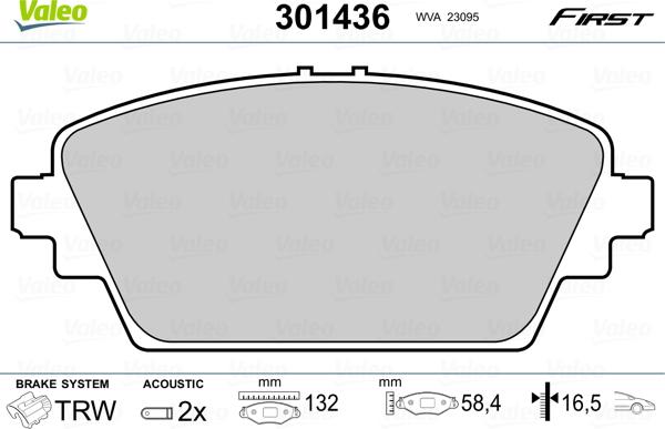 Valeo 301436 - Brake Pad Set, disc brake www.autospares.lv