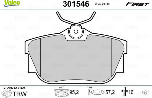 Valeo 301546 - Тормозные колодки, дисковые, комплект www.autospares.lv