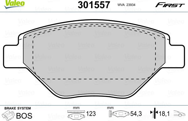 Valeo 301557 - Bremžu uzliku kompl., Disku bremzes www.autospares.lv