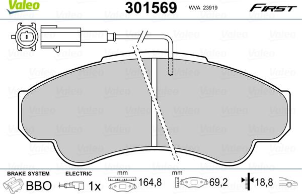 Valeo 301569 - Brake Pad Set, disc brake www.autospares.lv