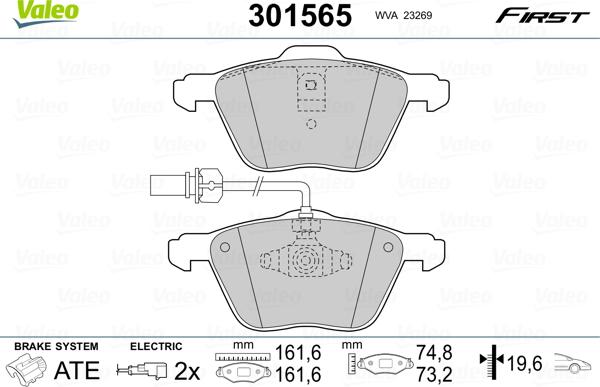 Valeo 301565 - Brake Pad Set, disc brake www.autospares.lv