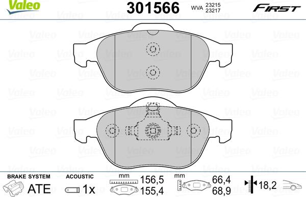 Valeo 301566 - Bremžu uzliku kompl., Disku bremzes autospares.lv