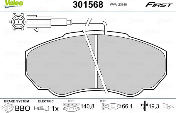 Valeo 301568 - Тормозные колодки, дисковые, комплект www.autospares.lv