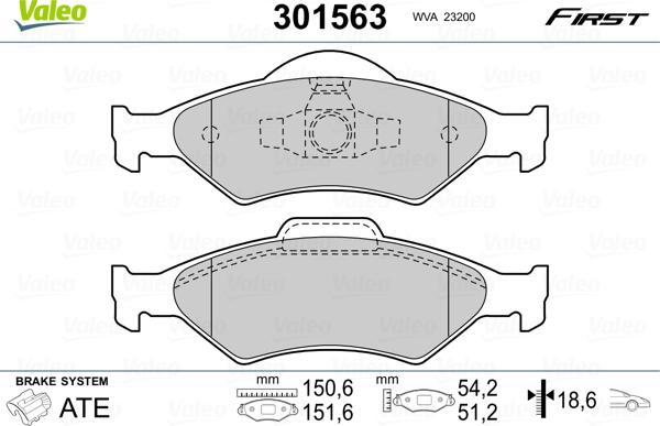 Valeo 301563 - Bremžu uzliku kompl., Disku bremzes www.autospares.lv