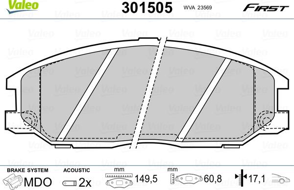 Valeo 301505 - Тормозные колодки, дисковые, комплект www.autospares.lv