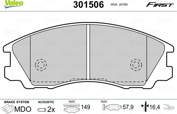 Valeo 301506 - Brake Pad Set, disc brake www.autospares.lv