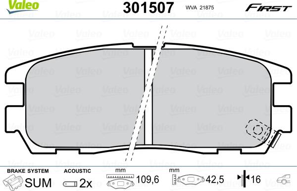 Valeo 301507 - Bremžu uzliku kompl., Disku bremzes www.autospares.lv