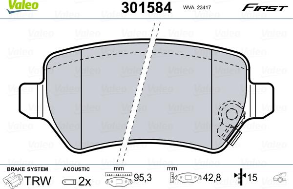 Valeo 301584 - Brake Pad Set, disc brake www.autospares.lv