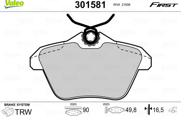 Valeo 301581 - Тормозные колодки, дисковые, комплект www.autospares.lv