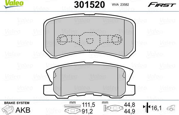 Valeo 301520 - Brake Pad Set, disc brake www.autospares.lv