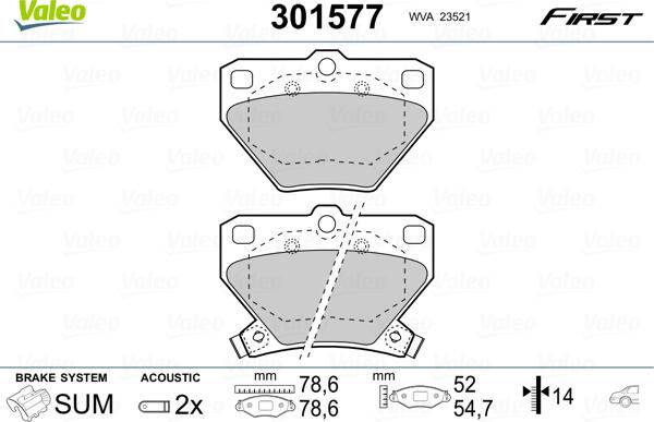 Valeo 301577 - Тормозные колодки, дисковые, комплект www.autospares.lv