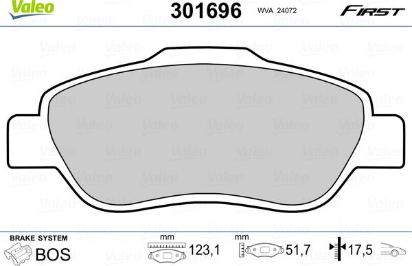 Valeo 301696 - Brake Pad Set, disc brake www.autospares.lv