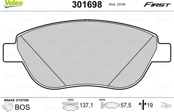 Valeo 301698 - Brake Pad Set, disc brake www.autospares.lv