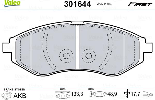 Valeo 301644 - Тормозные колодки, дисковые, комплект www.autospares.lv