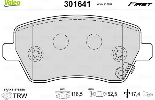 Valeo 301641 - Тормозные колодки, дисковые, комплект www.autospares.lv