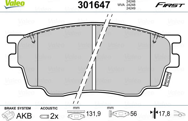 Valeo 301647 - Bremžu uzliku kompl., Disku bremzes www.autospares.lv