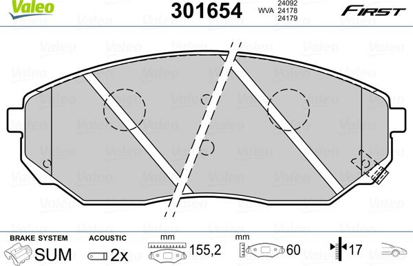 Valeo 301654 - Bremžu uzliku kompl., Disku bremzes www.autospares.lv