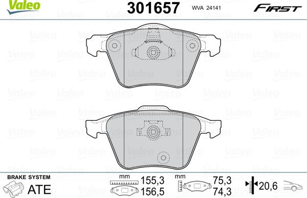 Valeo 301657 - Bremžu uzliku kompl., Disku bremzes autospares.lv