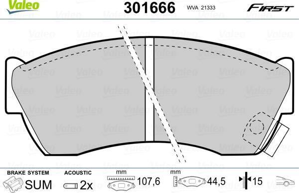 Valeo 301666 - Тормозные колодки, дисковые, комплект www.autospares.lv