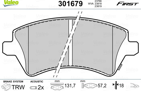 Valeo 301679 - Bremžu uzliku kompl., Disku bremzes www.autospares.lv