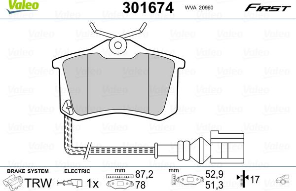 Valeo 301674 - Brake Pad Set, disc brake www.autospares.lv