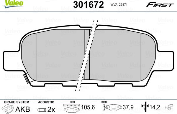 Valeo 301672 - Brake Pad Set, disc brake www.autospares.lv