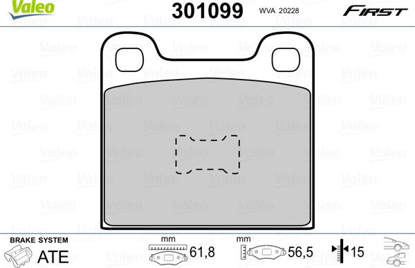 Valeo 301099 - Тормозные колодки, дисковые, комплект www.autospares.lv