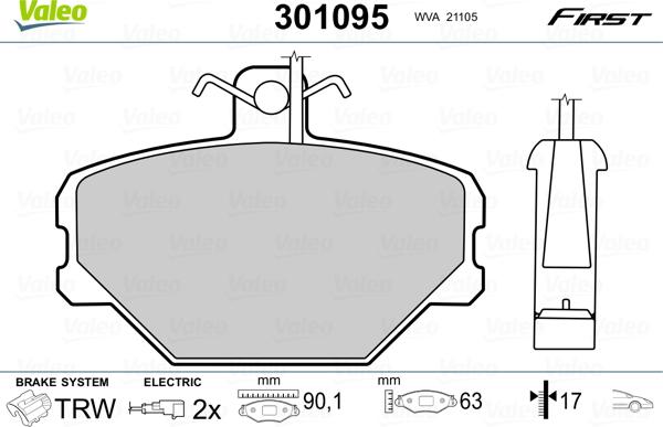 Valeo 301095 - Тормозные колодки, дисковые, комплект www.autospares.lv