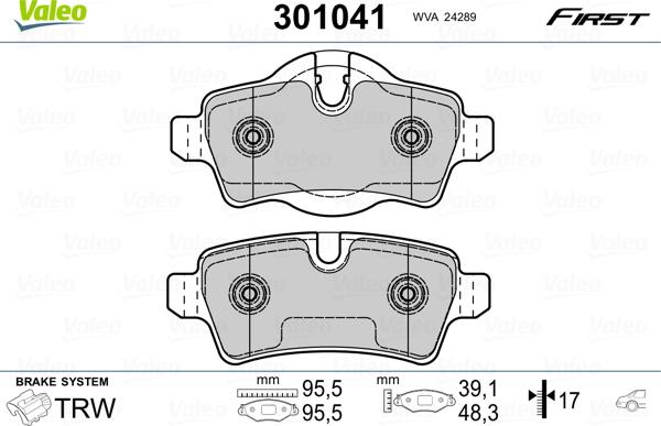 Valeo 301041 - Brake Pad Set, disc brake www.autospares.lv