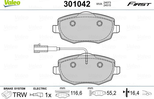 Valeo 301042 - Тормозные колодки, дисковые, комплект www.autospares.lv