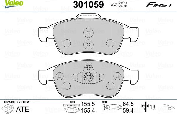 Valeo 301059 - Bremžu uzliku kompl., Disku bremzes www.autospares.lv