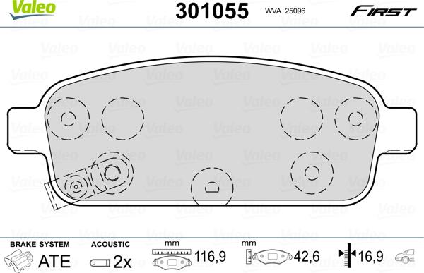 Valeo 301055 - Brake Pad Set, disc brake www.autospares.lv