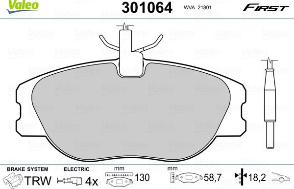 Valeo 301064 - Brake Pad Set, disc brake www.autospares.lv