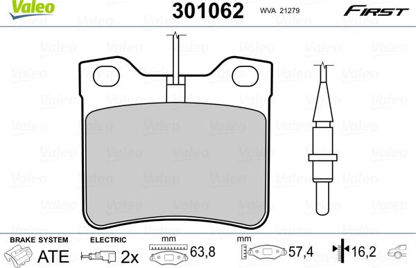 Valeo 301062 - Тормозные колодки, дисковые, комплект www.autospares.lv