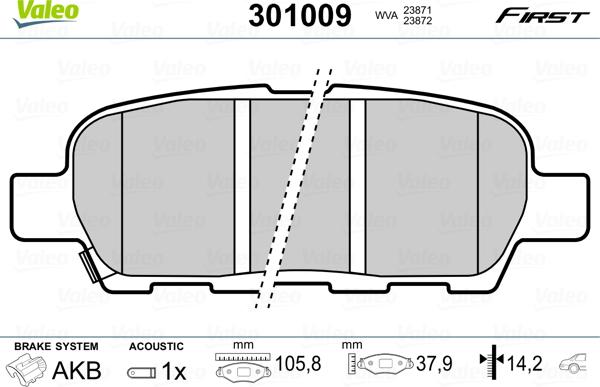 Valeo 301009 - Brake Pad Set, disc brake www.autospares.lv