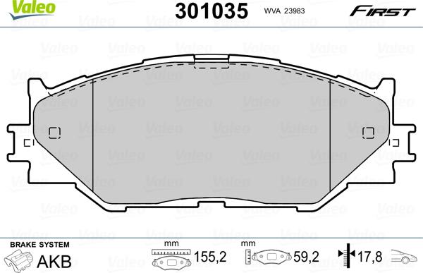 Valeo 301035 - Bremžu uzliku kompl., Disku bremzes www.autospares.lv