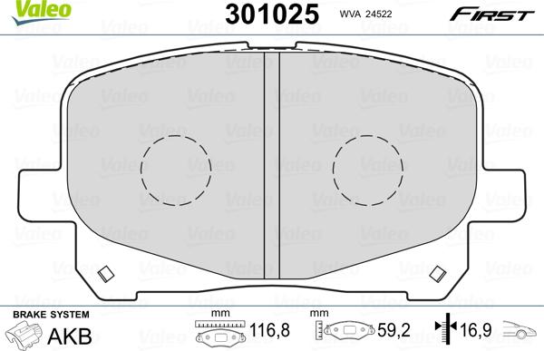 Valeo 301025 - Тормозные колодки, дисковые, комплект www.autospares.lv