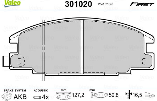 Valeo 301020 - Тормозные колодки, дисковые, комплект www.autospares.lv