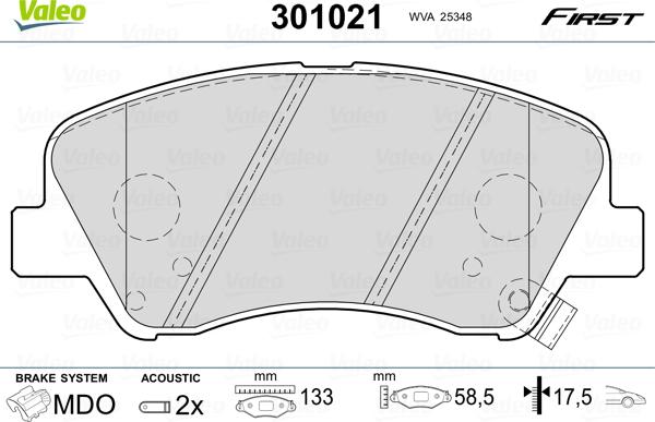 Valeo 301021 - Brake Pad Set, disc brake www.autospares.lv