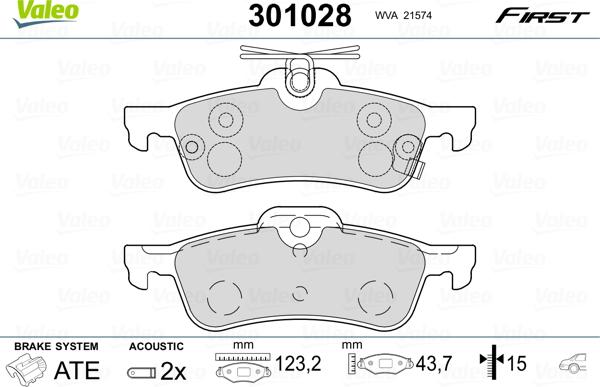 Valeo 301028 - Brake Pad Set, disc brake www.autospares.lv