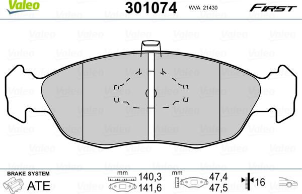 Valeo 301074 - Bremžu uzliku kompl., Disku bremzes autospares.lv