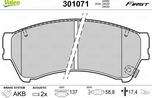 Valeo 301071 - Bremžu uzliku kompl., Disku bremzes www.autospares.lv