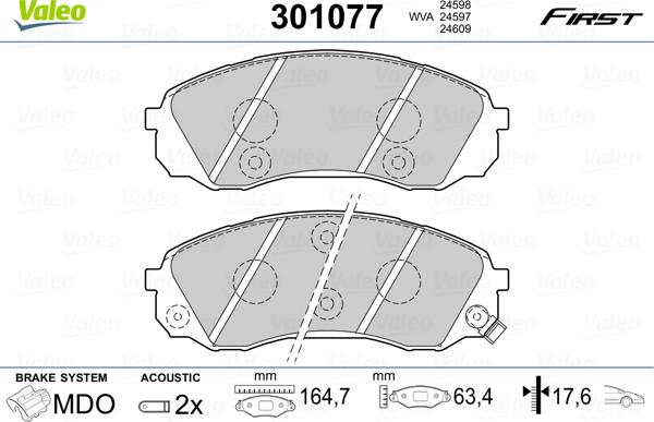 Valeo 301077 - Bremžu uzliku kompl., Disku bremzes www.autospares.lv