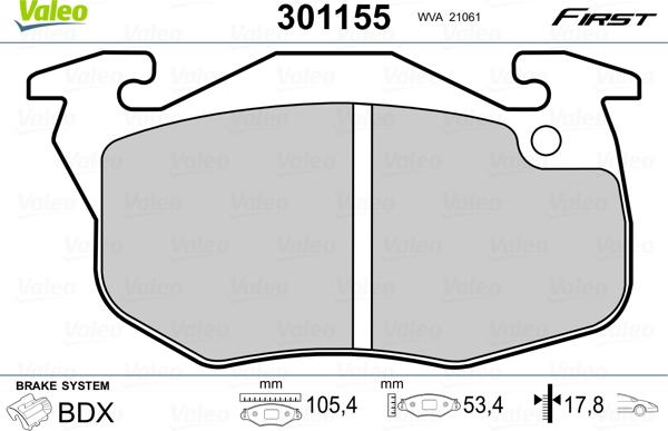 Valeo 301155 - Brake Pad Set, disc brake www.autospares.lv