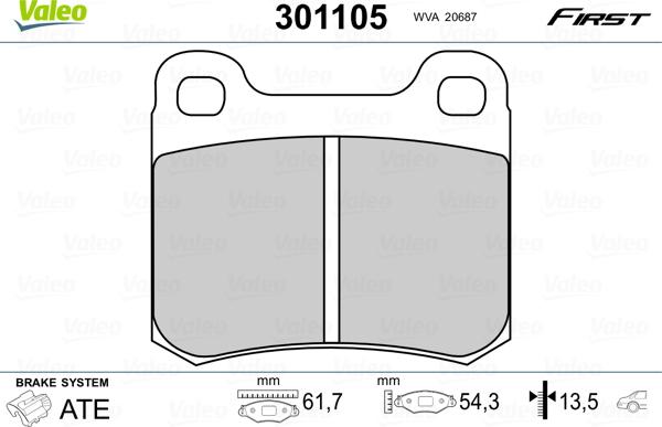 Valeo 301105 - Brake Pad Set, disc brake www.autospares.lv