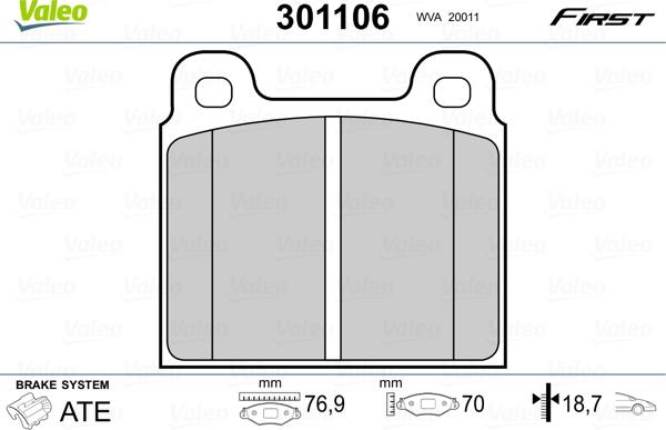 Valeo 301106 - Bremžu uzliku kompl., Disku bremzes www.autospares.lv