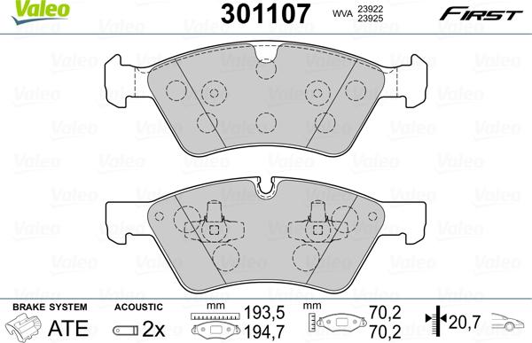 Valeo 301107 - Bremžu uzliku kompl., Disku bremzes www.autospares.lv