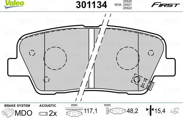 Valeo 301134 - Bremžu uzliku kompl., Disku bremzes www.autospares.lv