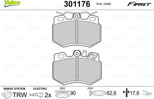 Valeo 301176 - Bremžu uzliku kompl., Disku bremzes www.autospares.lv