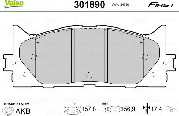 Valeo 301890 - Bremžu uzliku kompl., Disku bremzes autospares.lv